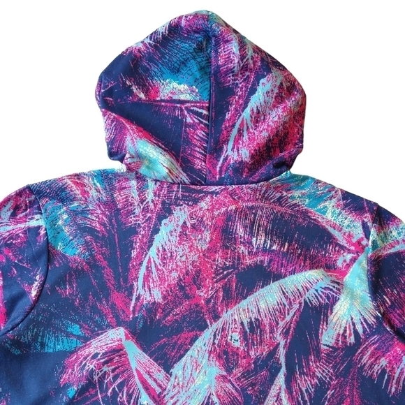 Torrid Blue Pink Hoodie Cover-Up Lightweight Fleece Palm Tree Beachy Cozy Soft - Picture 6 of 9